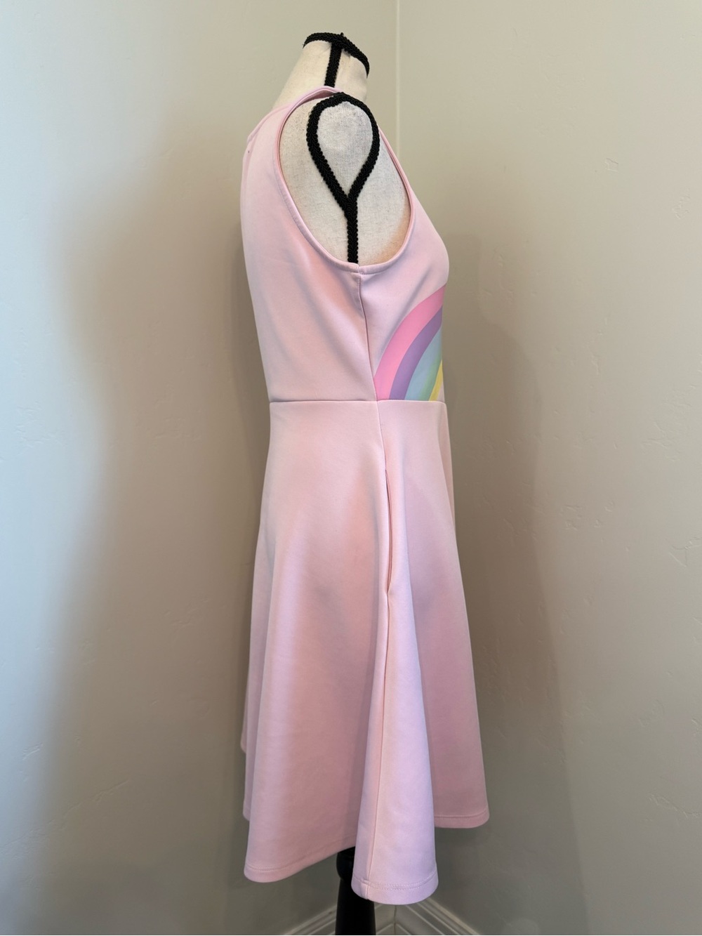 Sweet Society Pink Rainbow Fit & Flare Skater Dress Sleeveless Pockets M - Picture 11 of 11